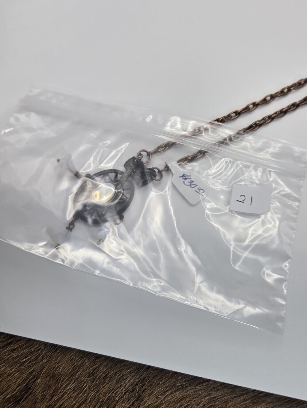 Goat Skull and Opalite Gemstone Necklace Handmade By Artisan Jewelry Maker - Picture 6 of 6